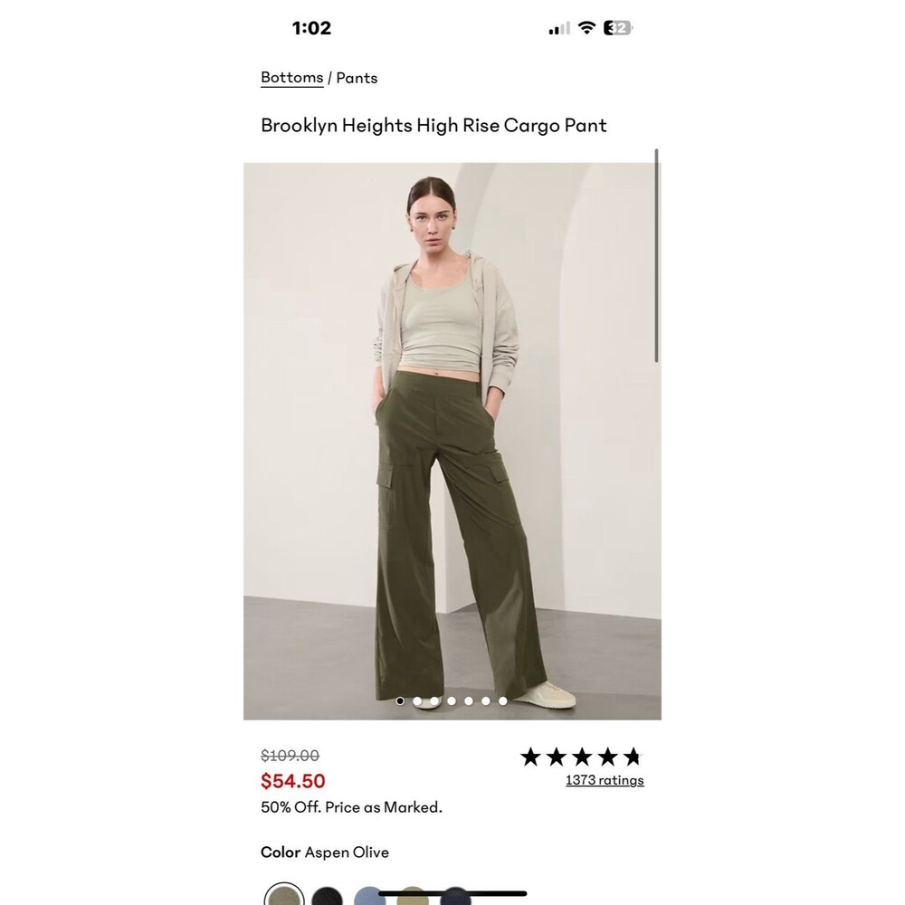 Athleta Aspen Olive Wide Leg Cargo Pants